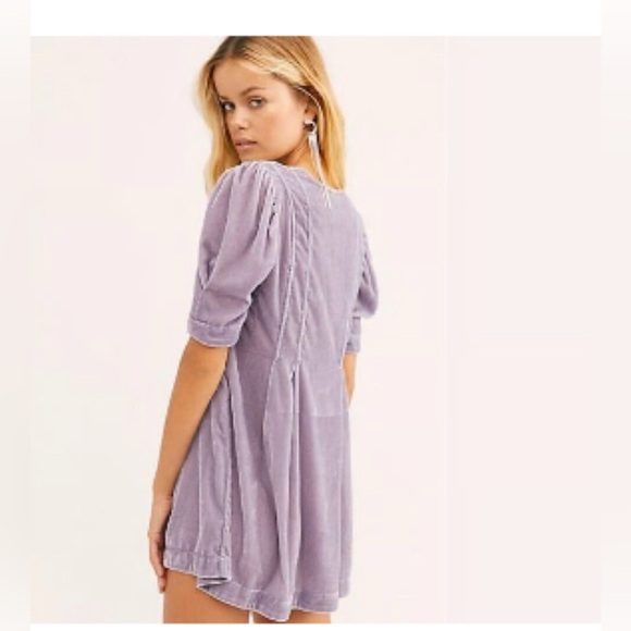 Free People Adelle Velvet Boho Tunic Top Violet / Size Large - Picture 2 of 11